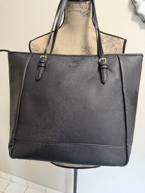 Sorial New York Large Black Saffiano Leather Tote Bag w/Outside Zippered Pocket